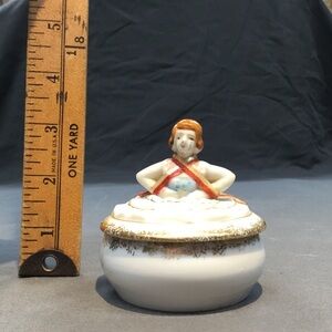 Vintage Porcelain Half Doll Trinket Box